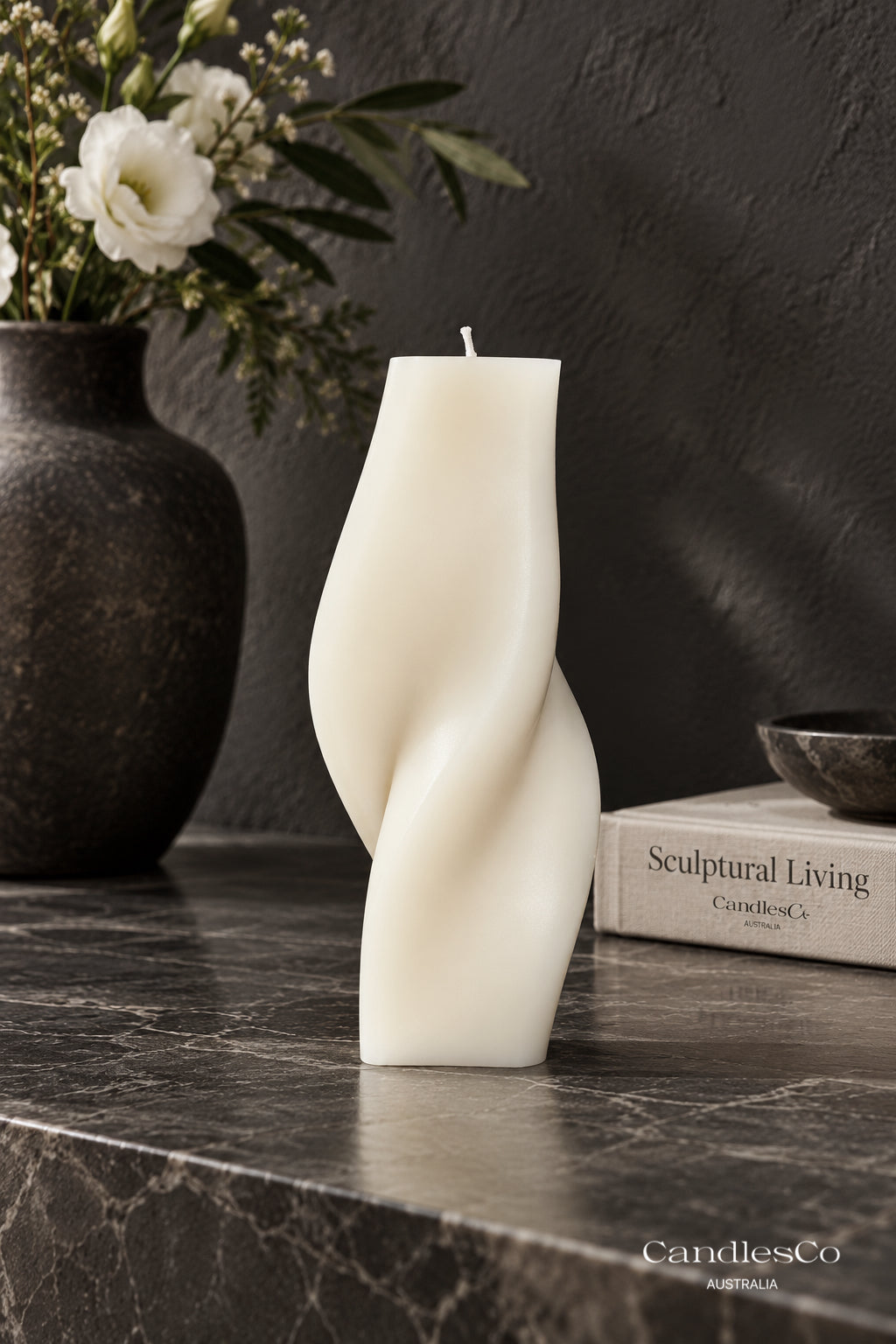 Organic Wave Twist Pillar Candle – Handmade Sculptural Soy Candle