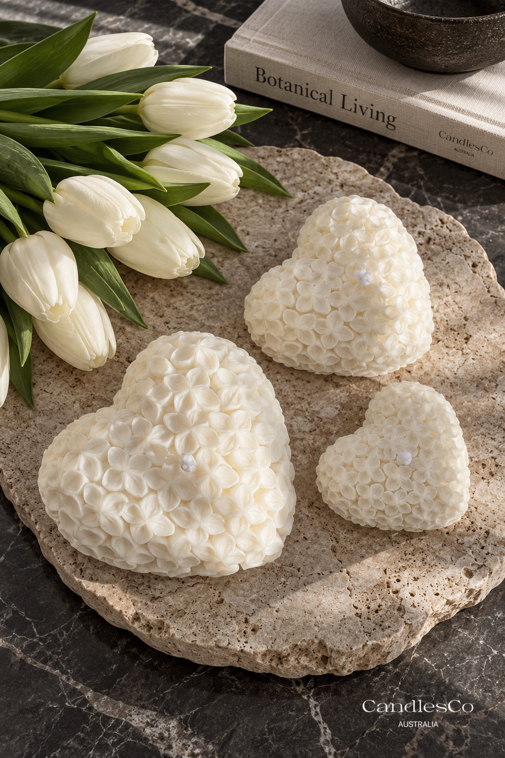 Floral Heart Candle – Handmade Flower Sculptural Soy Candle | Romantic Home Décor