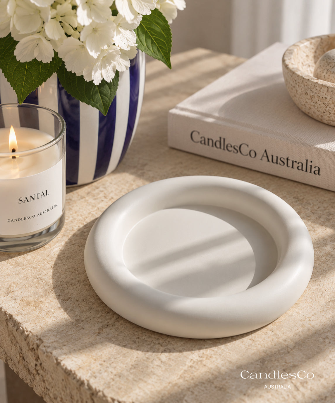 Round Jewellery Tray with Ring Holders | Handmade Trinket Dish