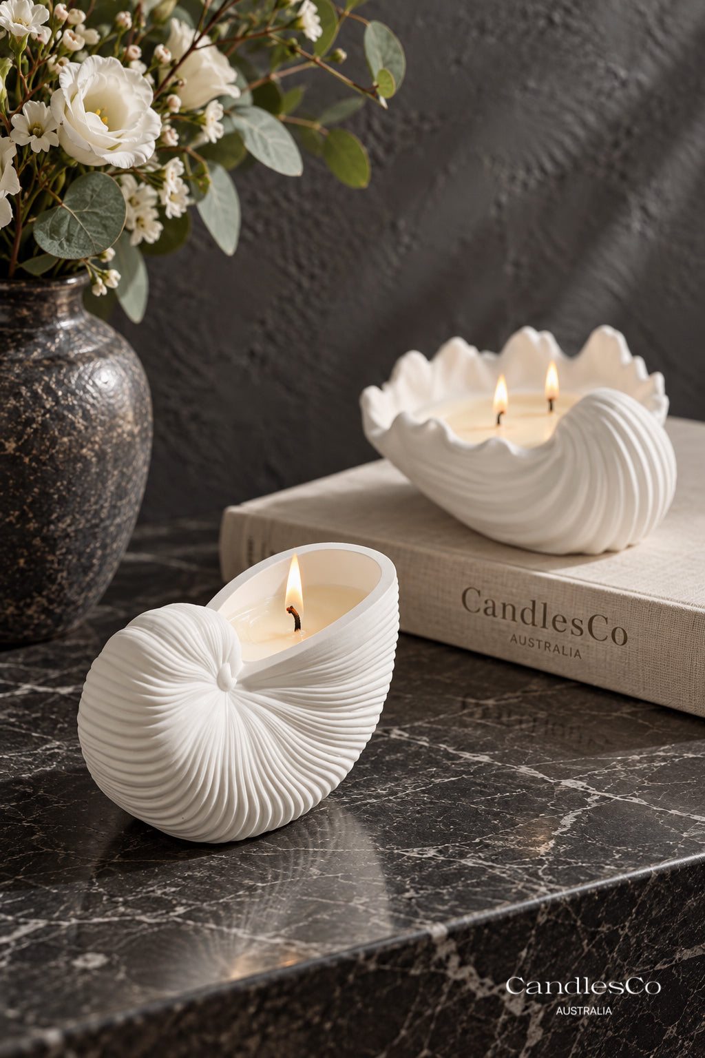 Nautilus Shell Candle Vessel – Handmade Scented Soy Candle | Coastal Seashell Home Décor