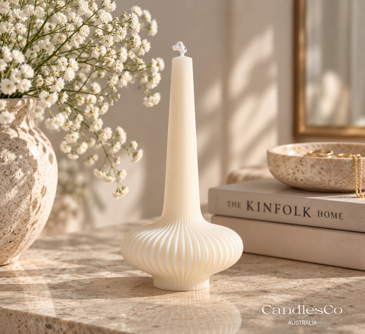 Sculptural Taper Candle – Ribbed Statement Soy Candle