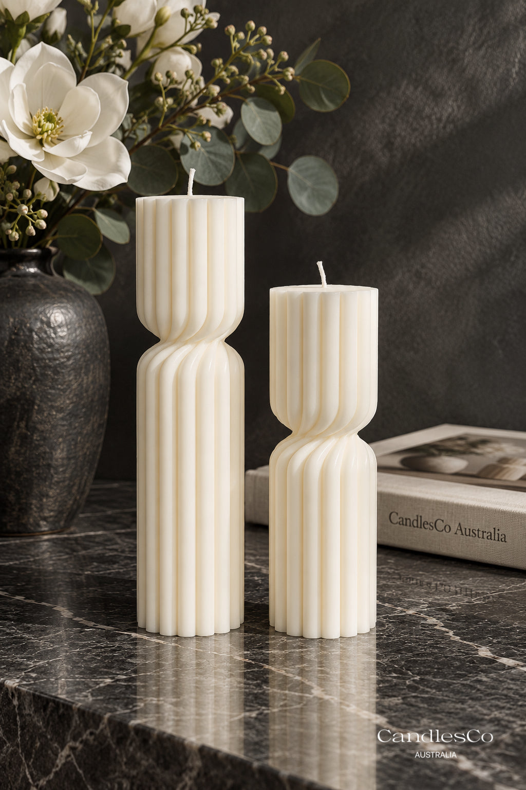 Twisted Ribbed Pillar Candle – Handmade Unscented Soy Wax Candle | Modern Sculptural Home Décor