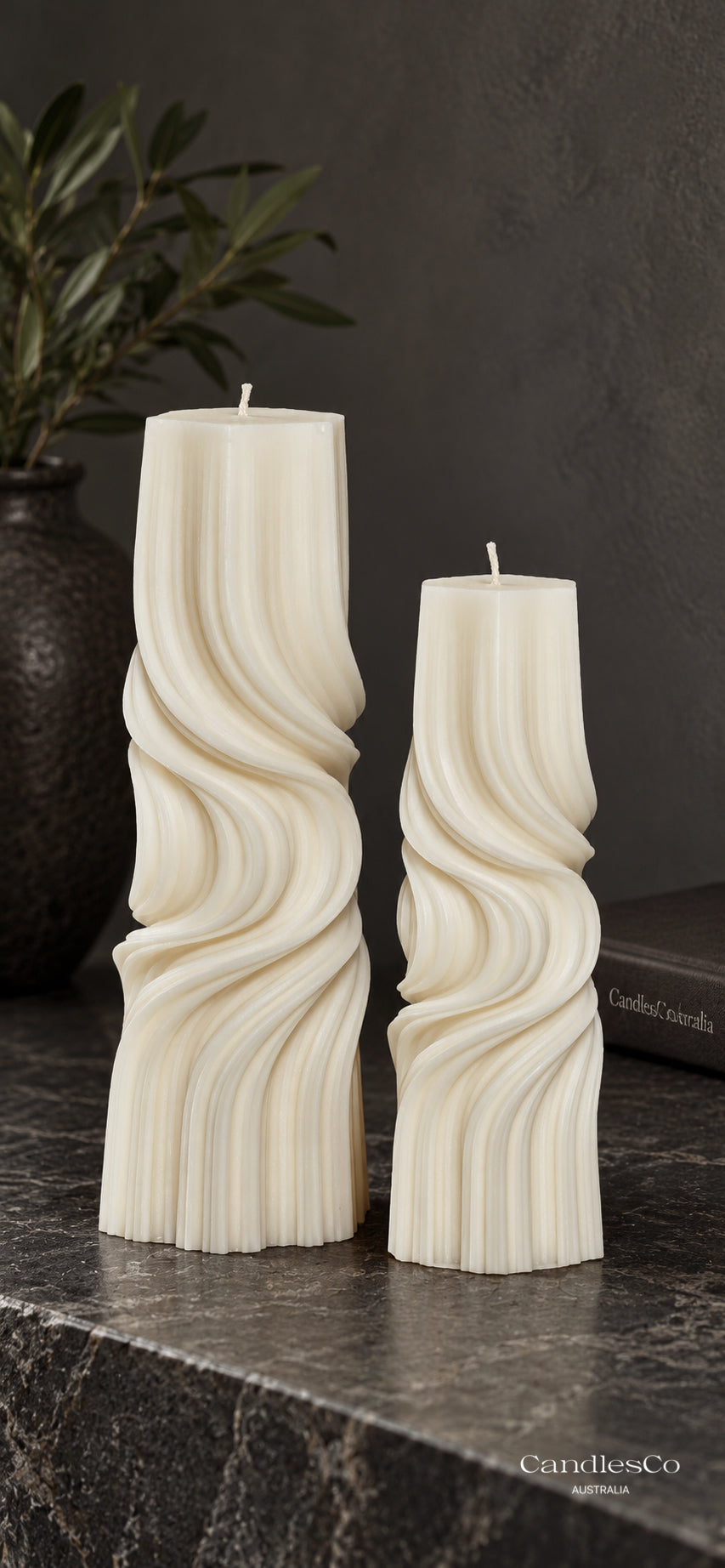Wave Twist Pillar Candle – Handmade Sculptural Soy Candle | 2 Sizes