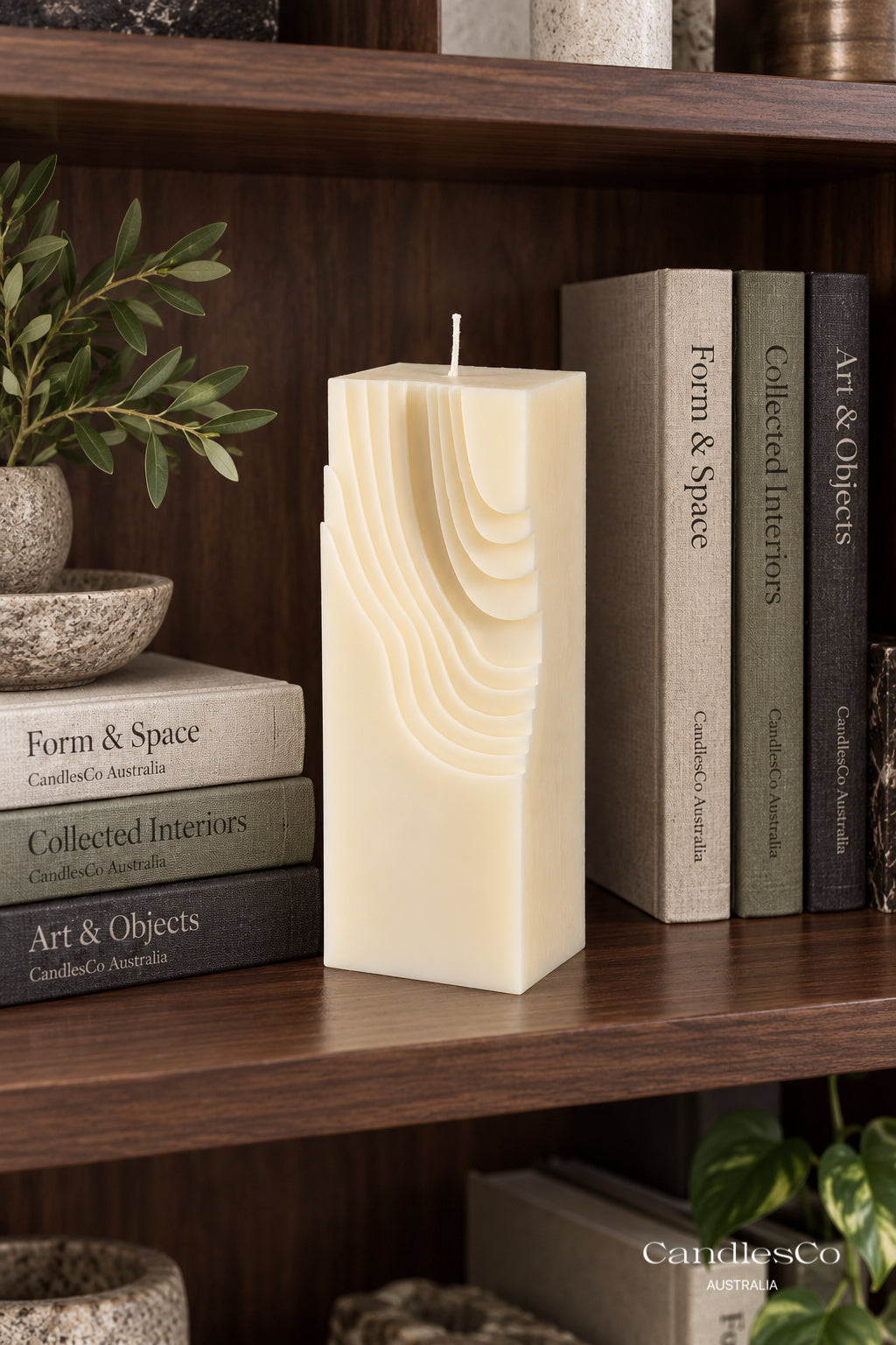 Abstract Wave Block Candle β Handmade Geometric Sculptural Soy Candle