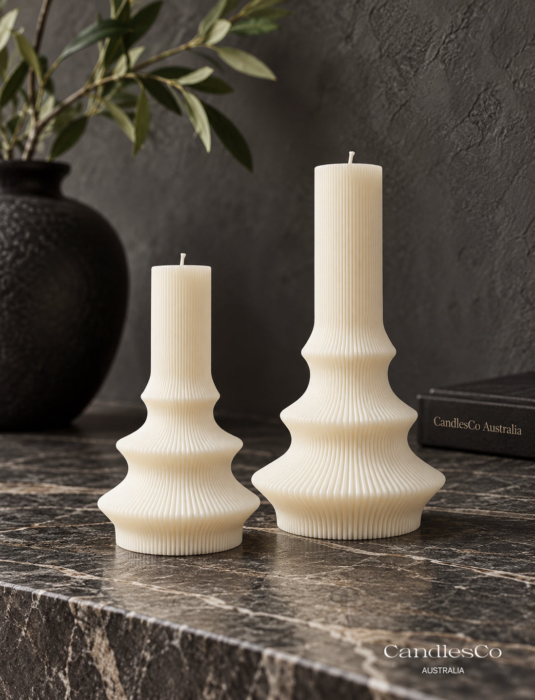 Fluted Wave Pillar Candle – Handmade Sculptural Soy Candle | 2 Sizes