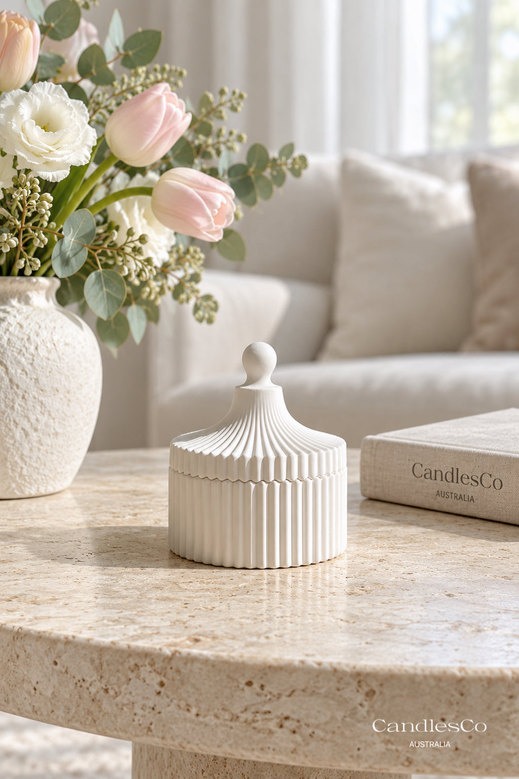 Fluted Trinket Candle Vessel – Handmade Scented Soy Candle with Lid | Floral Home Décor