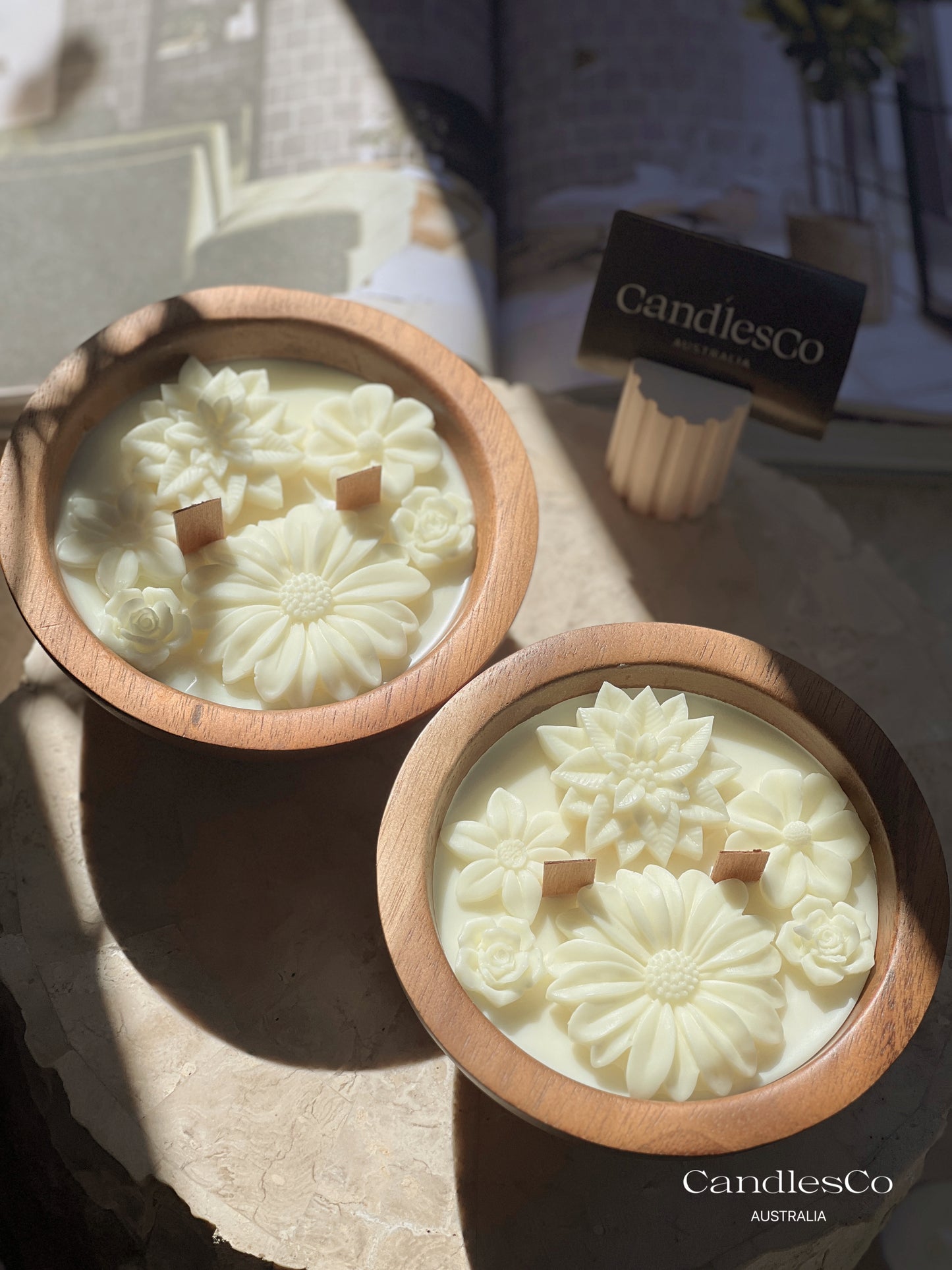 Scented Floral Wooden Acacia Bowl