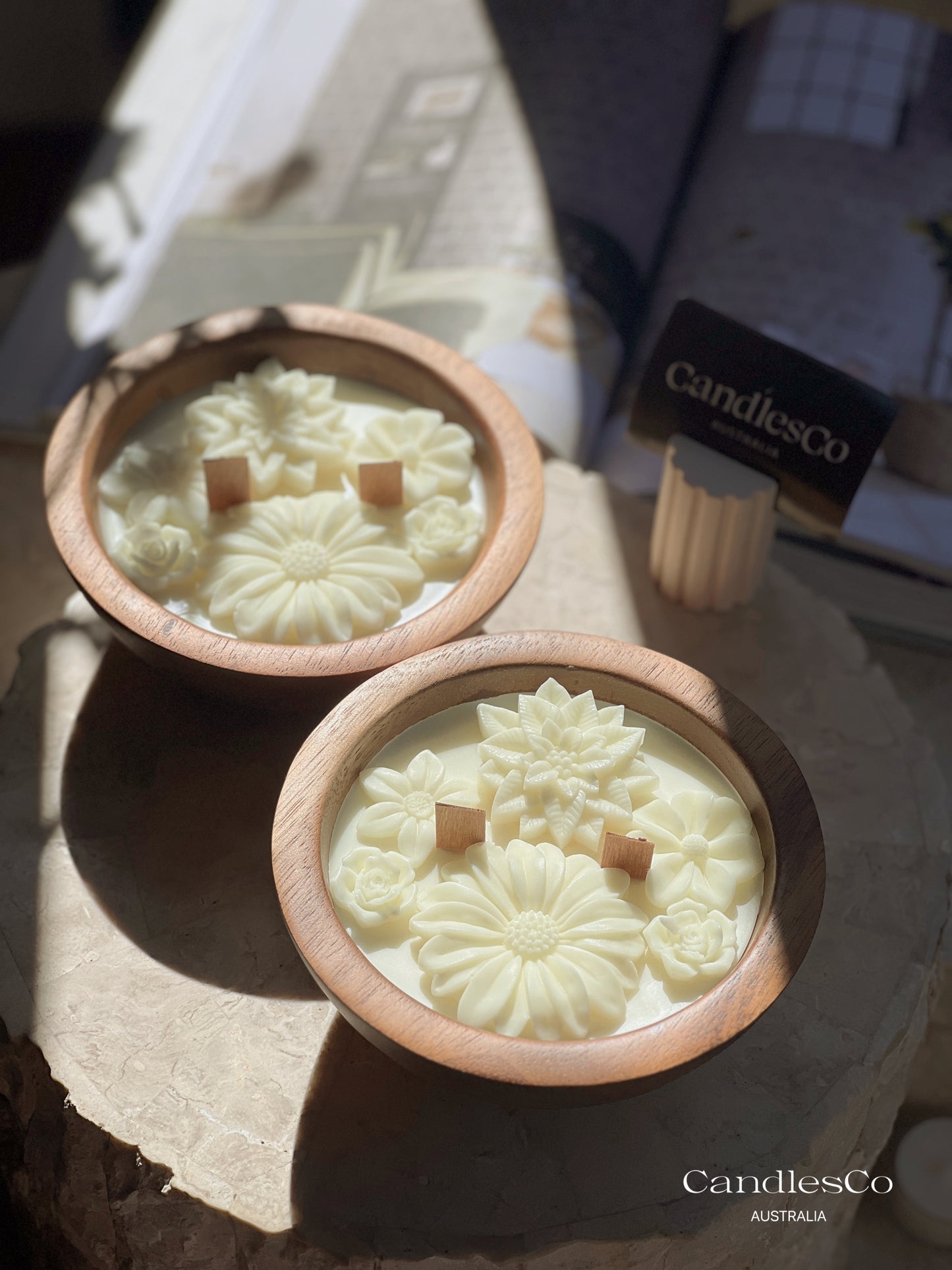 Scented Floral Wooden Acacia Bowl