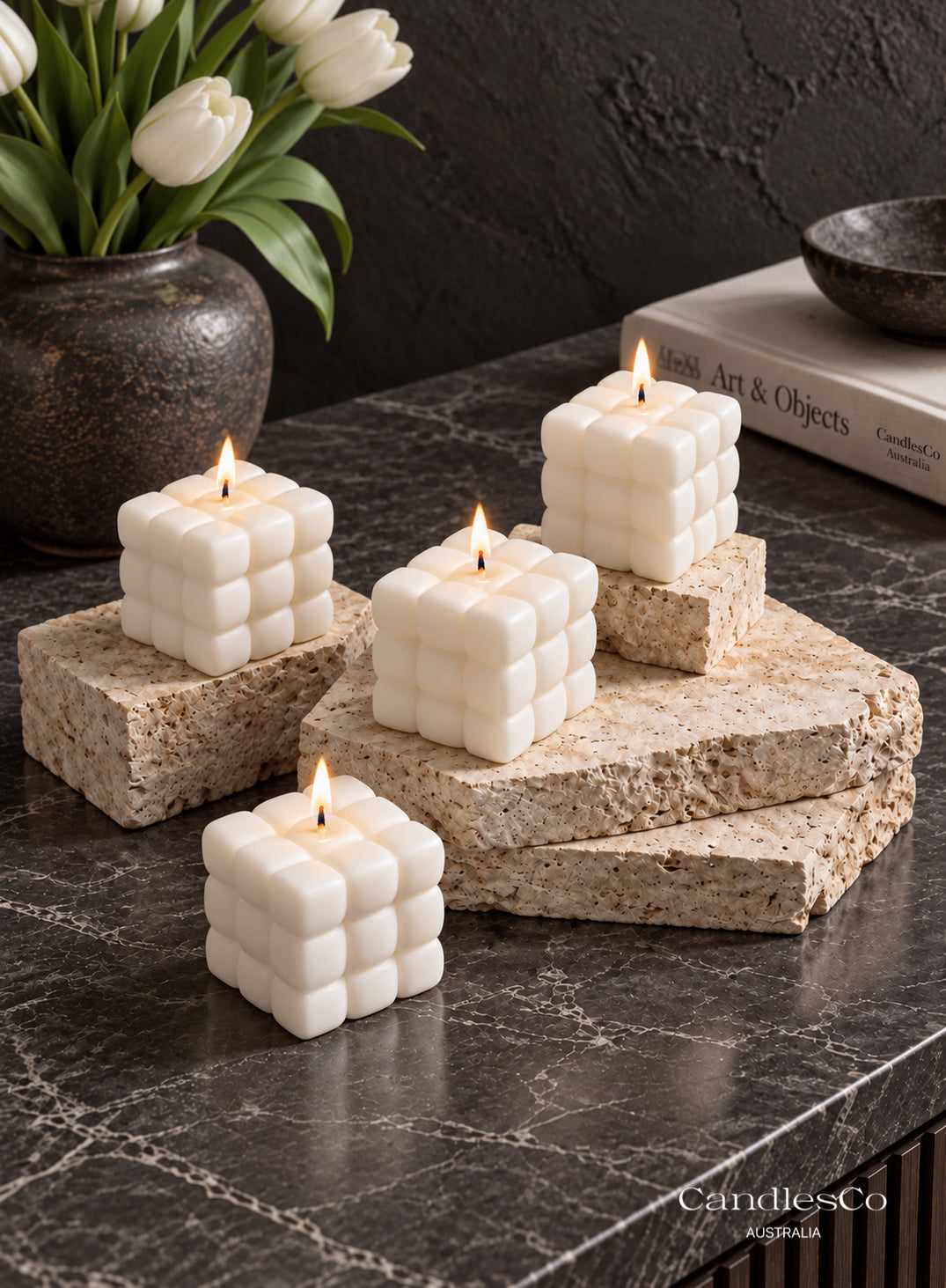 Classic Bubble Cube Candle – Handmade Sculptural Soy Candle | Modern Home Décor