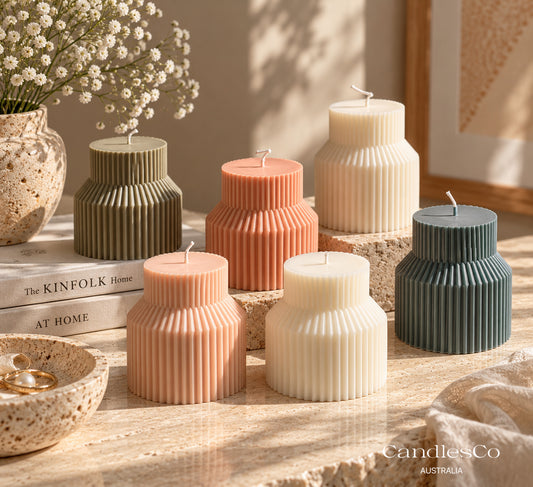 Architectural Ribbed Pillar Candle – Modern Soy Candle