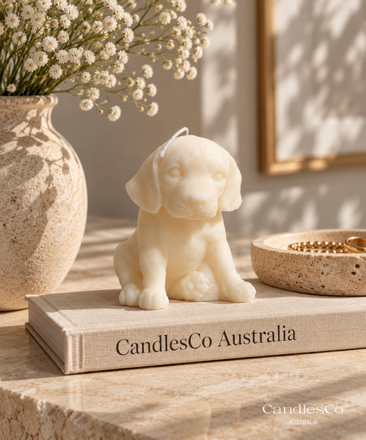 Sitting Labrador Puppy Candle – Handmade Unscented Soy Wax Dog Candle | Cute Puppy & Pet Lover Gift