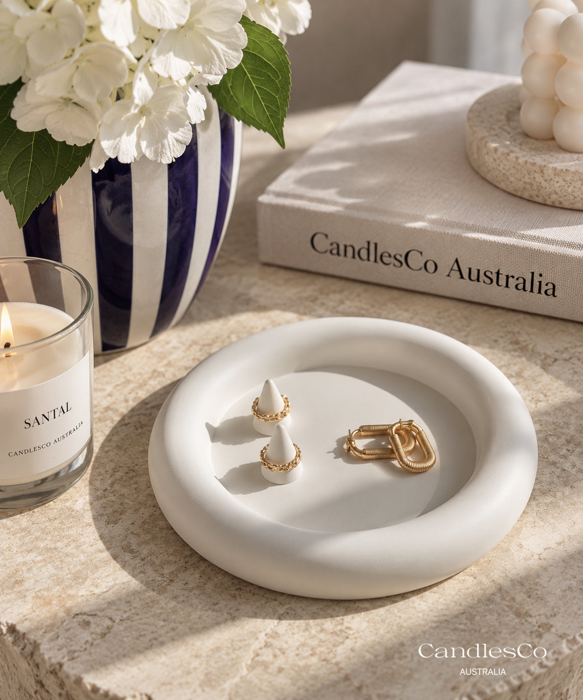 Round Jewellery Tray with Ring Holders | Handmade Trinket Dish