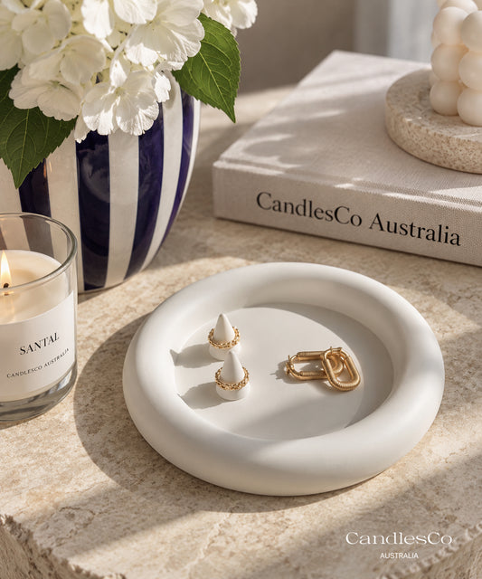 Round Jewellery Tray with Ring Holders | Handmade Trinket Dish