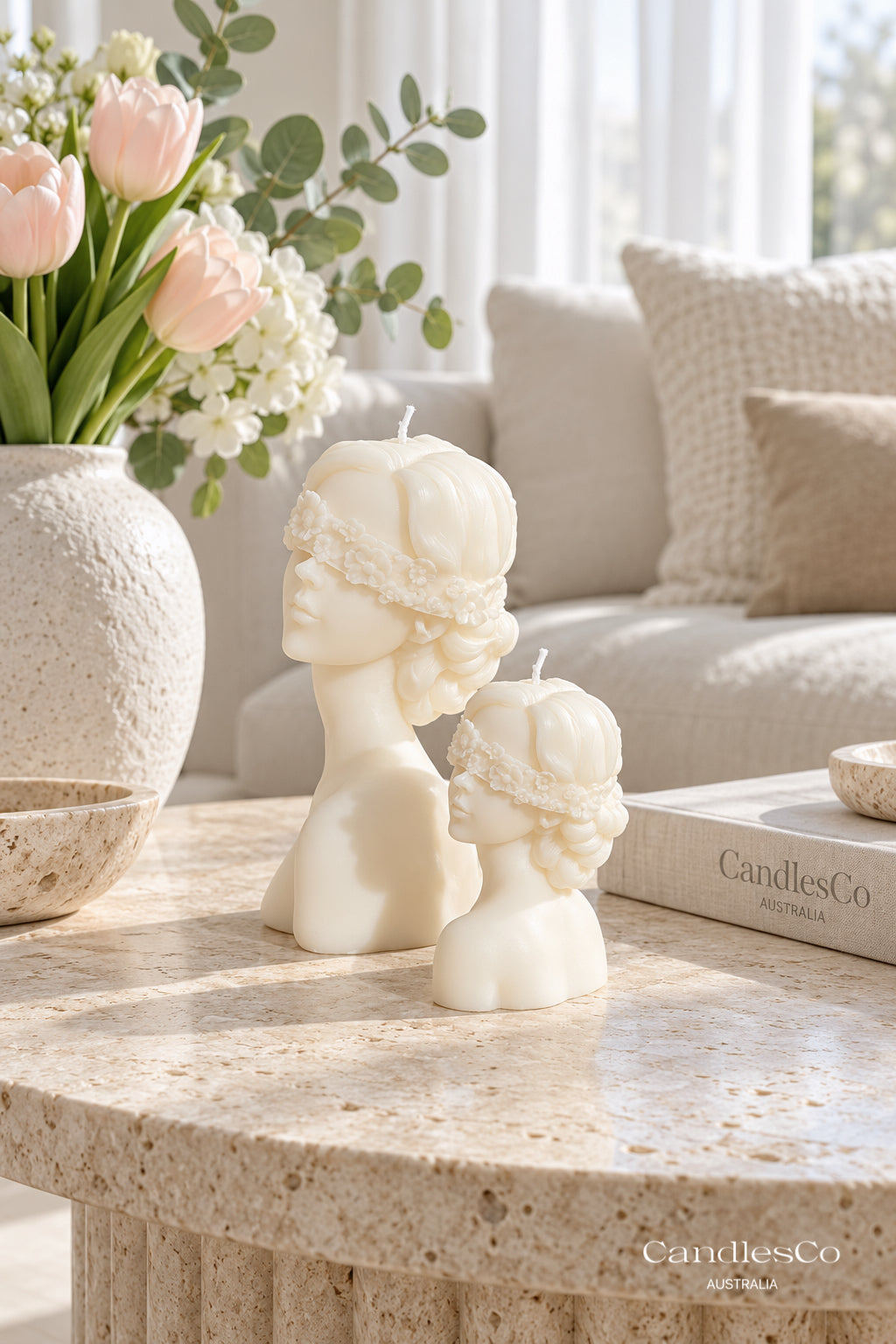 Floral Goddess Bust Candle – Handmade Female Sculpture Soy Candle