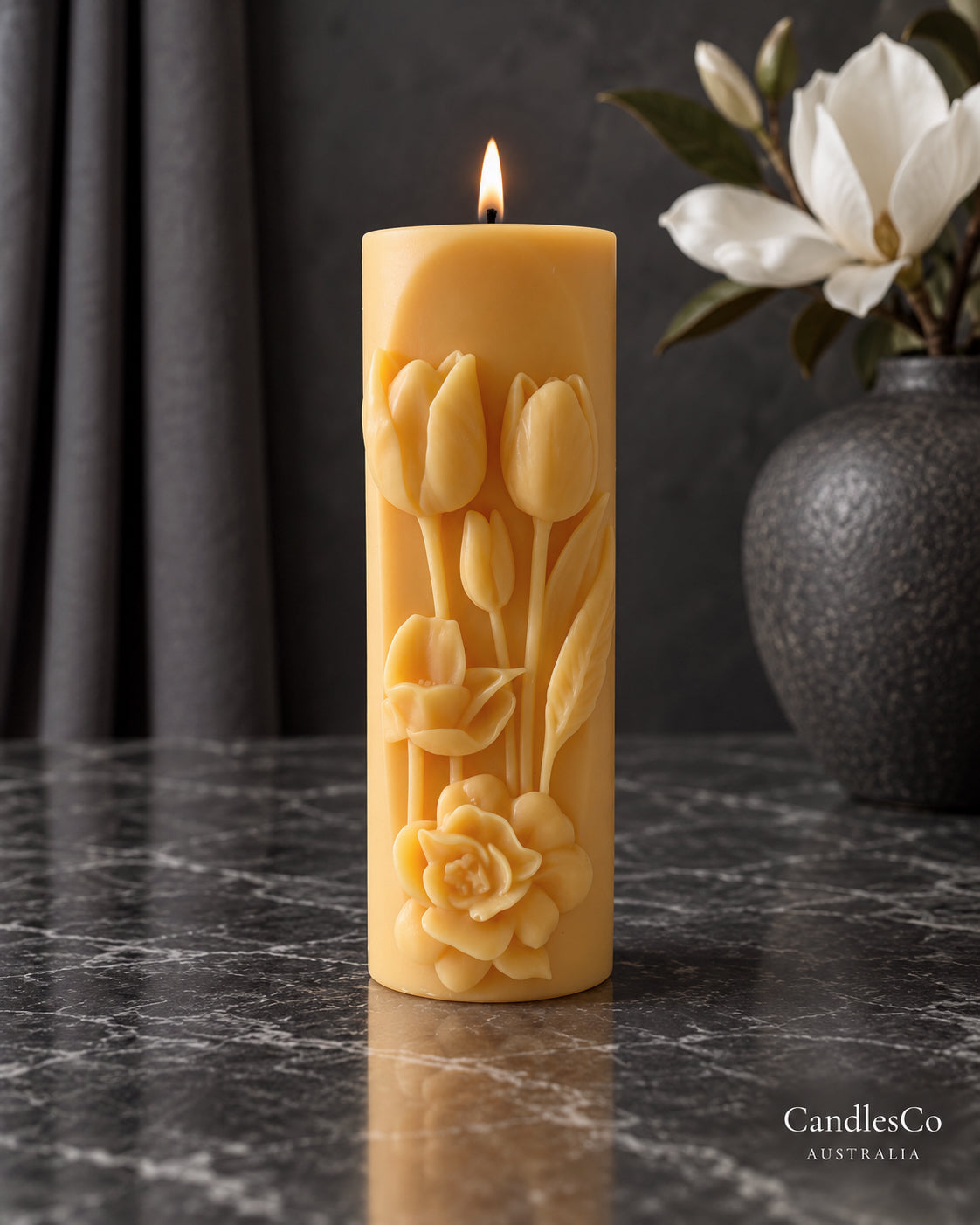 Tulip Flower Pillar Candle – Handmade Unscented Soy Wax Candle