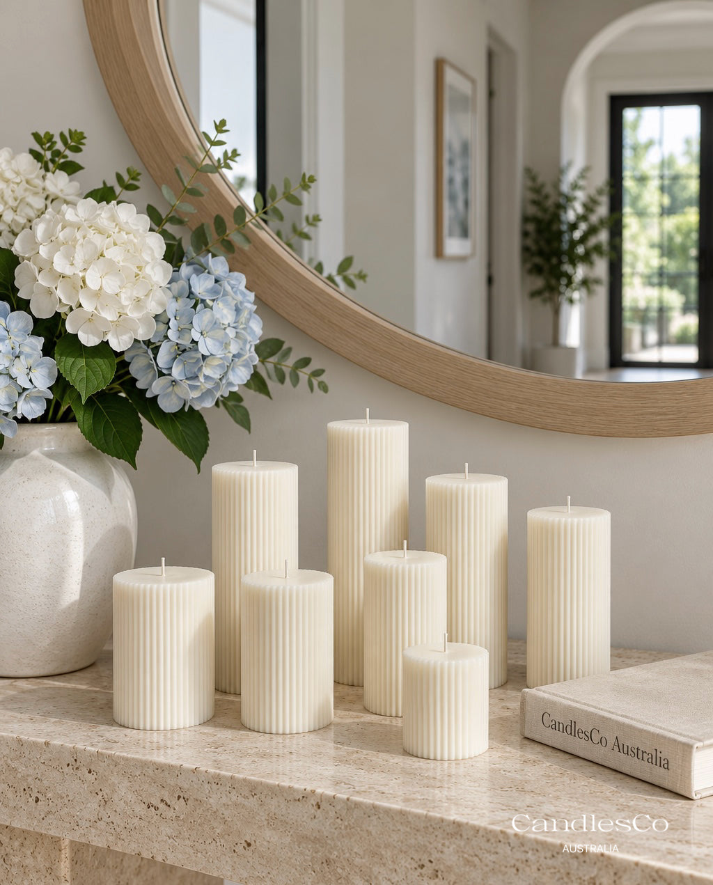 Ribbed Pillar Candle – Handmade Soy Wax Decorative Candle