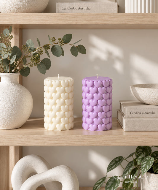 Heart Bubble Pillar Candle – Handmade Romantic Soy Candle