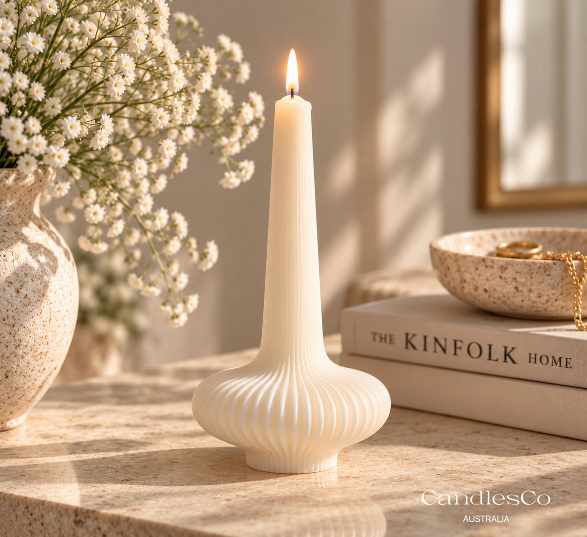 Sculptural Taper Candle – Ribbed Statement Soy Candle