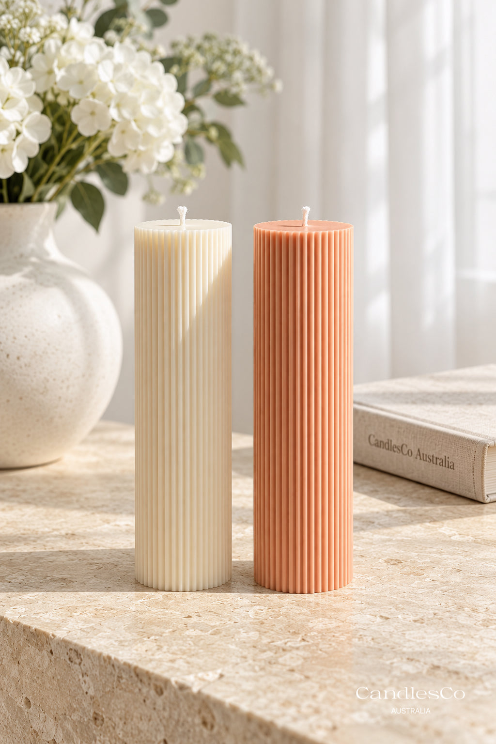 Ribbed Pillar Candle – Handmade Fluted Soy Candle