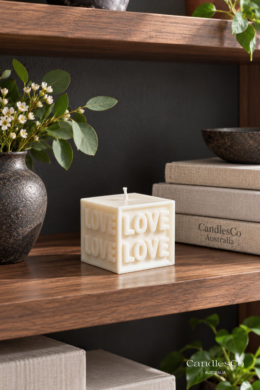 LOVE Cube Candle – Handmade Unscented Soy Wax Candle | Romantic Sculptural Candle & Valentine’s Day Gift