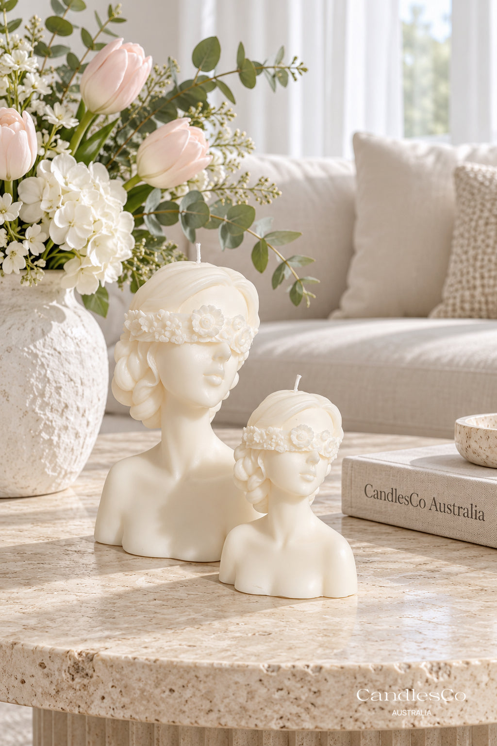 Floral Goddess Bust Candle – Handmade Female Sculpture Soy Candle