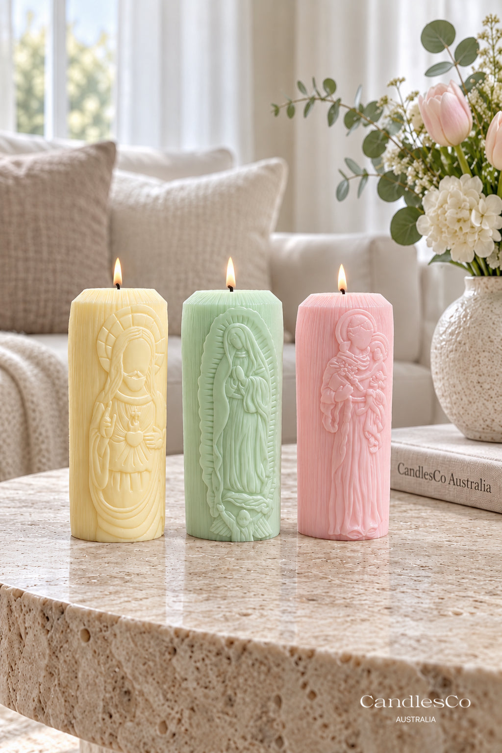 Catholic Religious Pillar Candle – Jesus, Virgin Mary & Saints Soy Candle