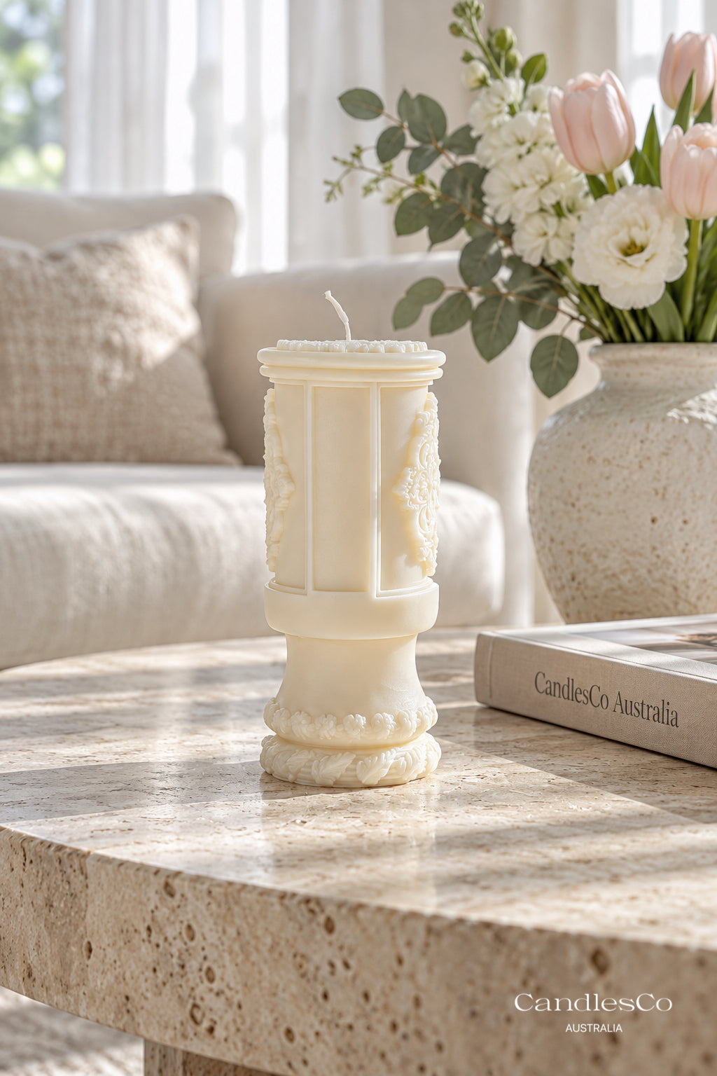 Ornate Floral Pillar Candle – Handmade Vintage Soy Candle