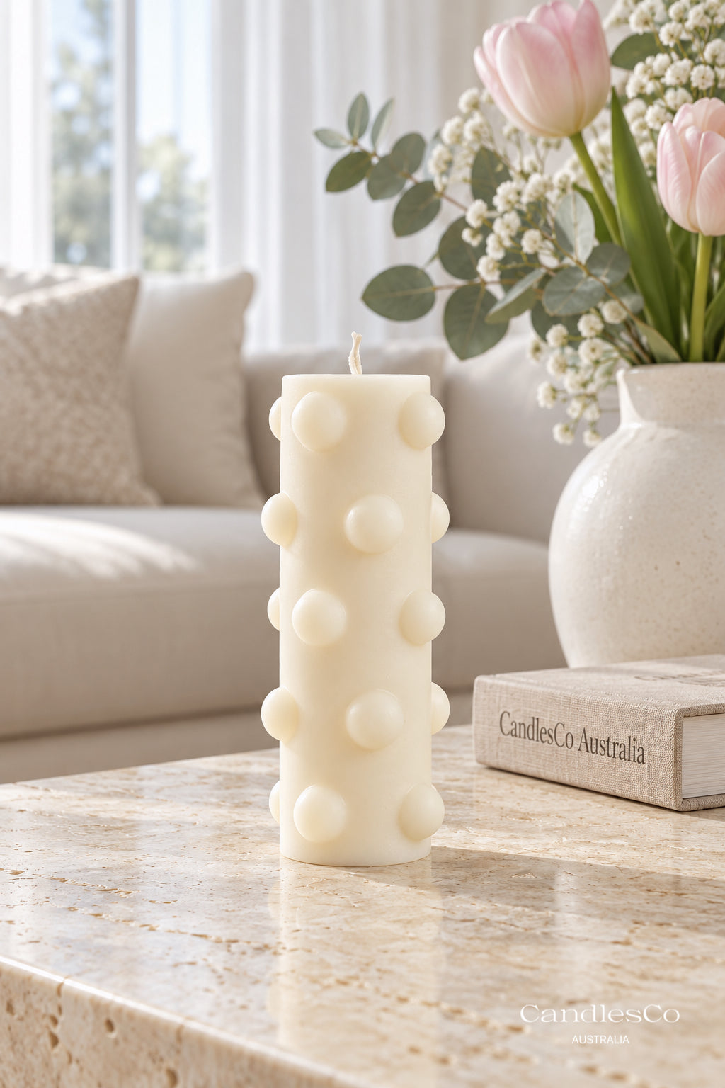 Bubble Dot Pillar Candle – Handmade Sculptural Soy Candle