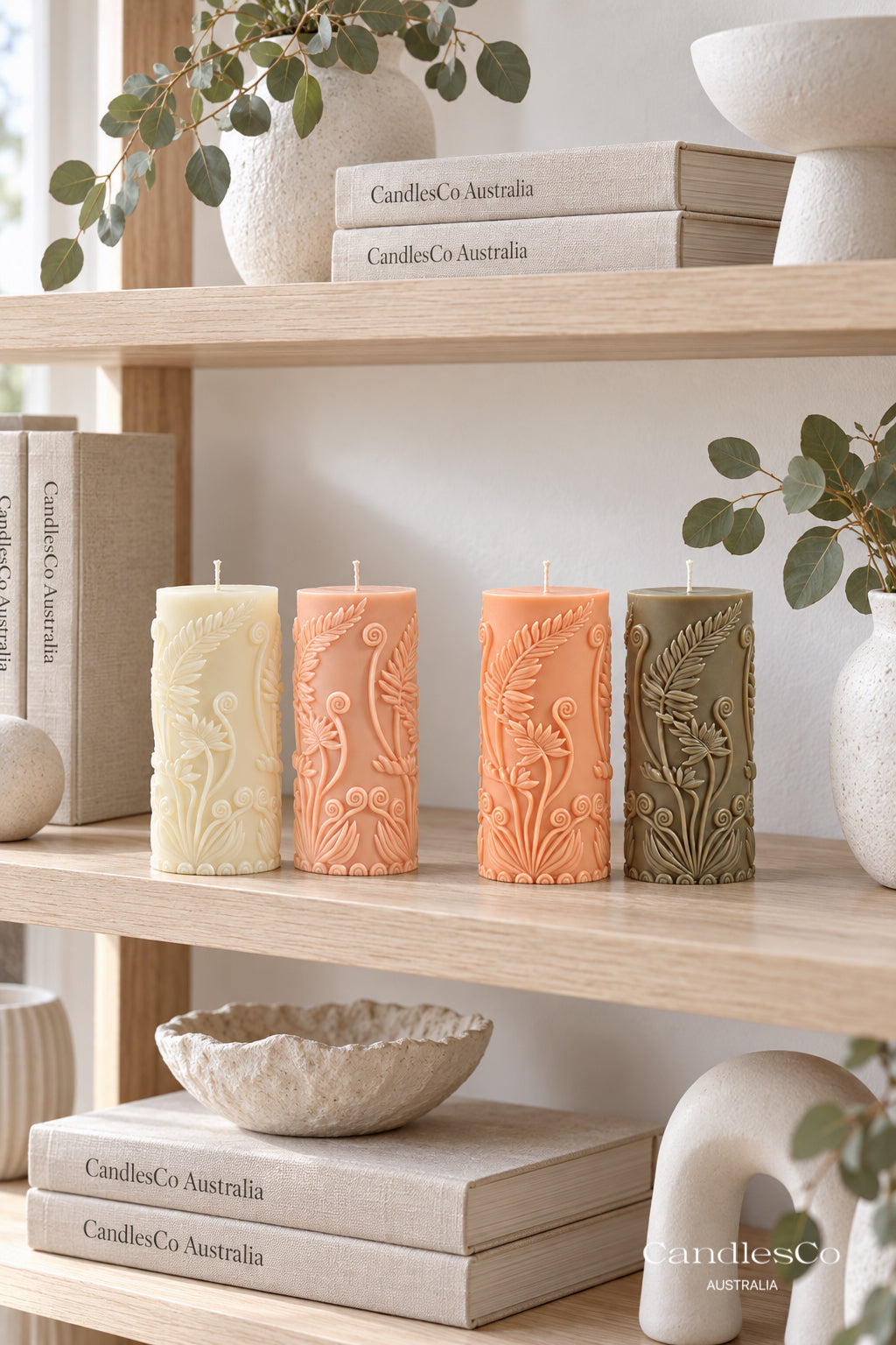 Botanical Fern Pillar Candle – Handmade Floral Soy Candle
