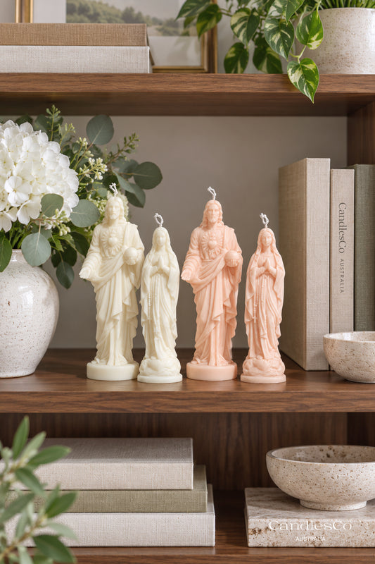 Jesus & Virgin Mary Sculptural Candles – Handmade Religious Soy Candles | Catholic Gifts & Christian Home Décor