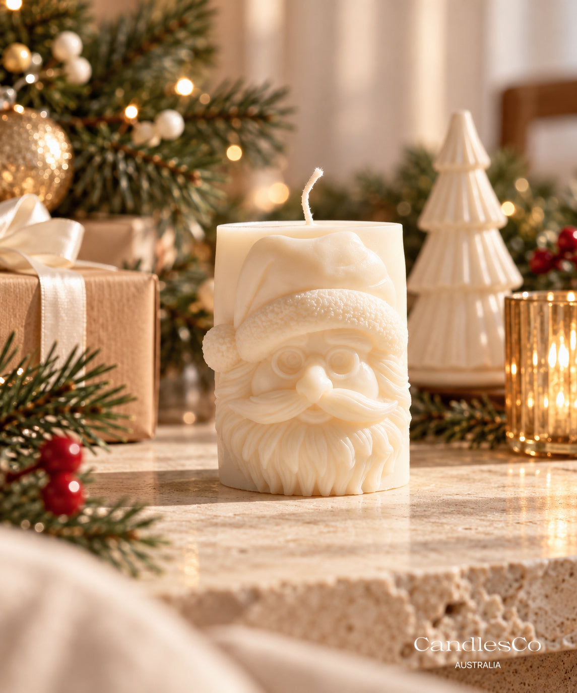 Santa Claus Pillar Candle | Handmade Soy Christmas Candle
