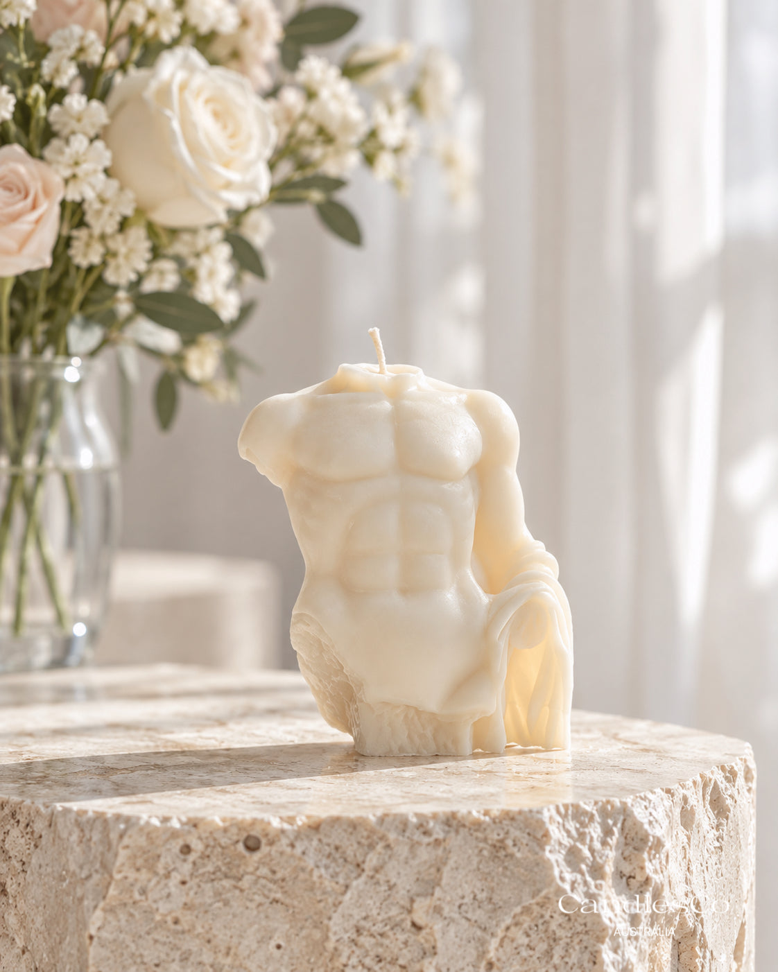 David Male Torso Candle – Greek Statue Sculptural Soy Candle