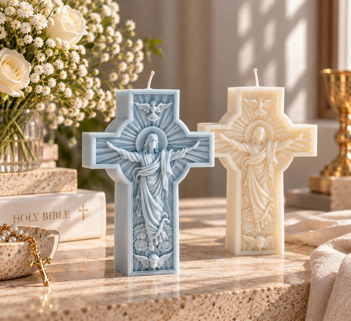 Sacred Heart Cross Candle
