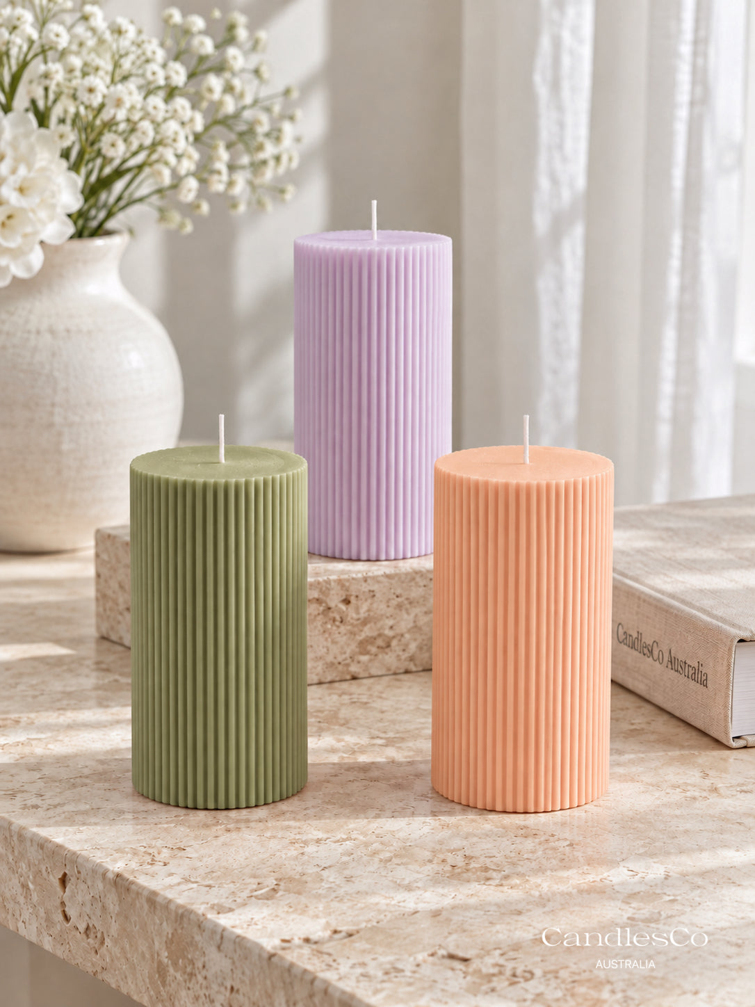 Large Ribbed Pillar Candle – Handmade Fluted Soy Candle