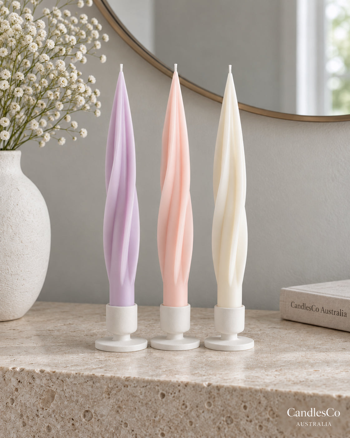 Twisted Taper Candle – Handmade Unscented Soy Wax Candle