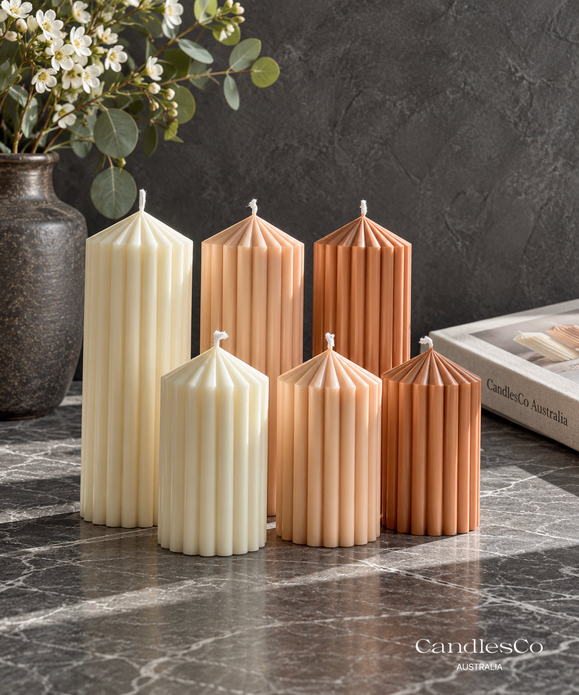 Ribbed Pillar Candle – Handmade Unscented Soy Wax Candle | Small, Medium & Tall Sculptural Candle