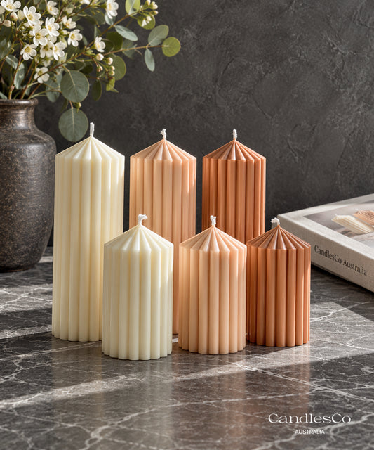 Ribbed Pillar Candle – Handmade Unscented Soy Wax Candle | Small, Medium & Tall Sculptural Candle