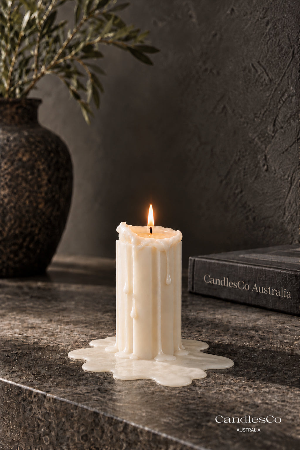 Small Stacked Oval Pillar Candle – Handmade Geometric Sculptural Soy Candle