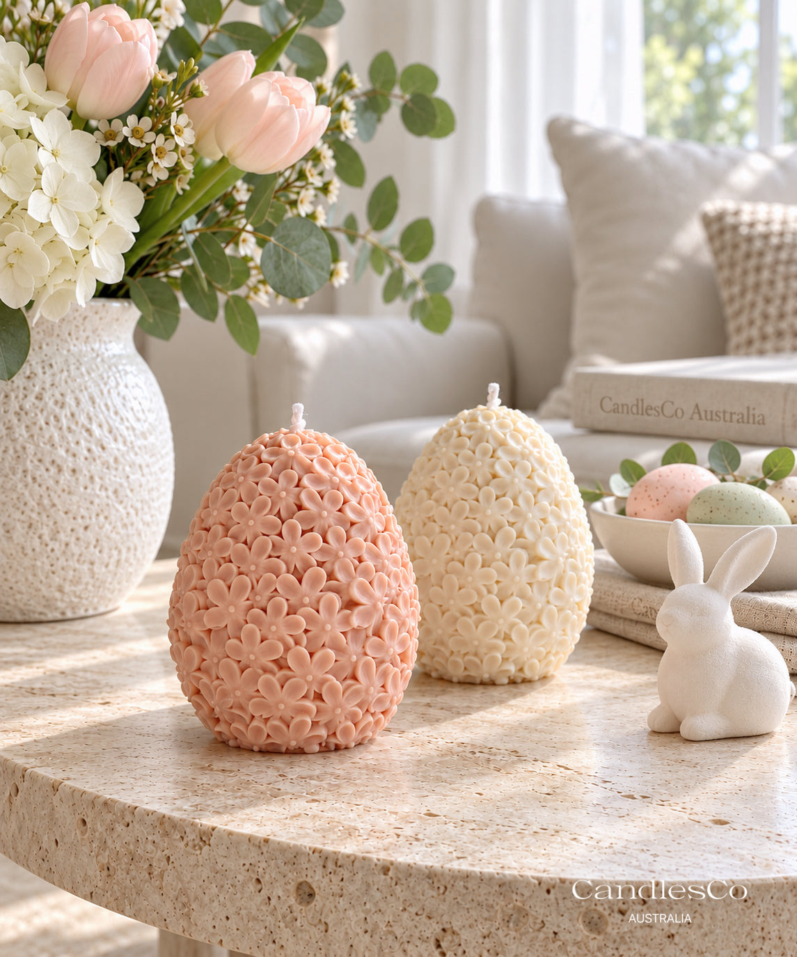 Floral Easter Egg Candle – Handmade Daisy Flower Soy Candle | Easter Home Décor
