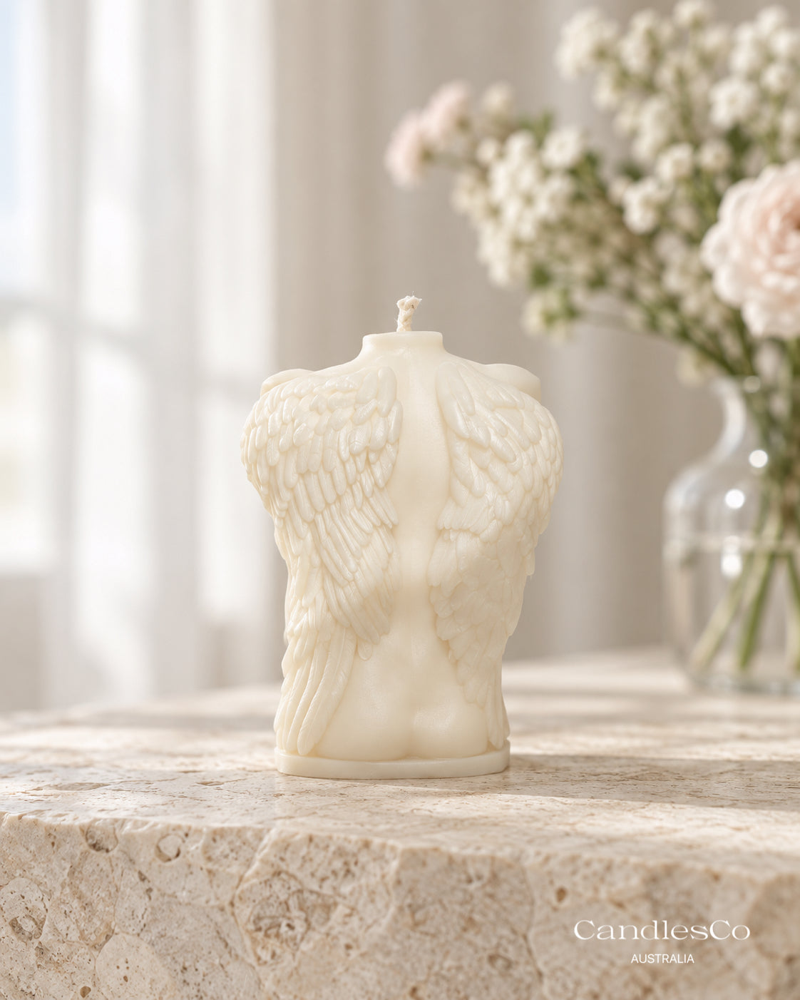 Angel Wings Male Torso Candle – Sculptural Soy Wax Body Candle