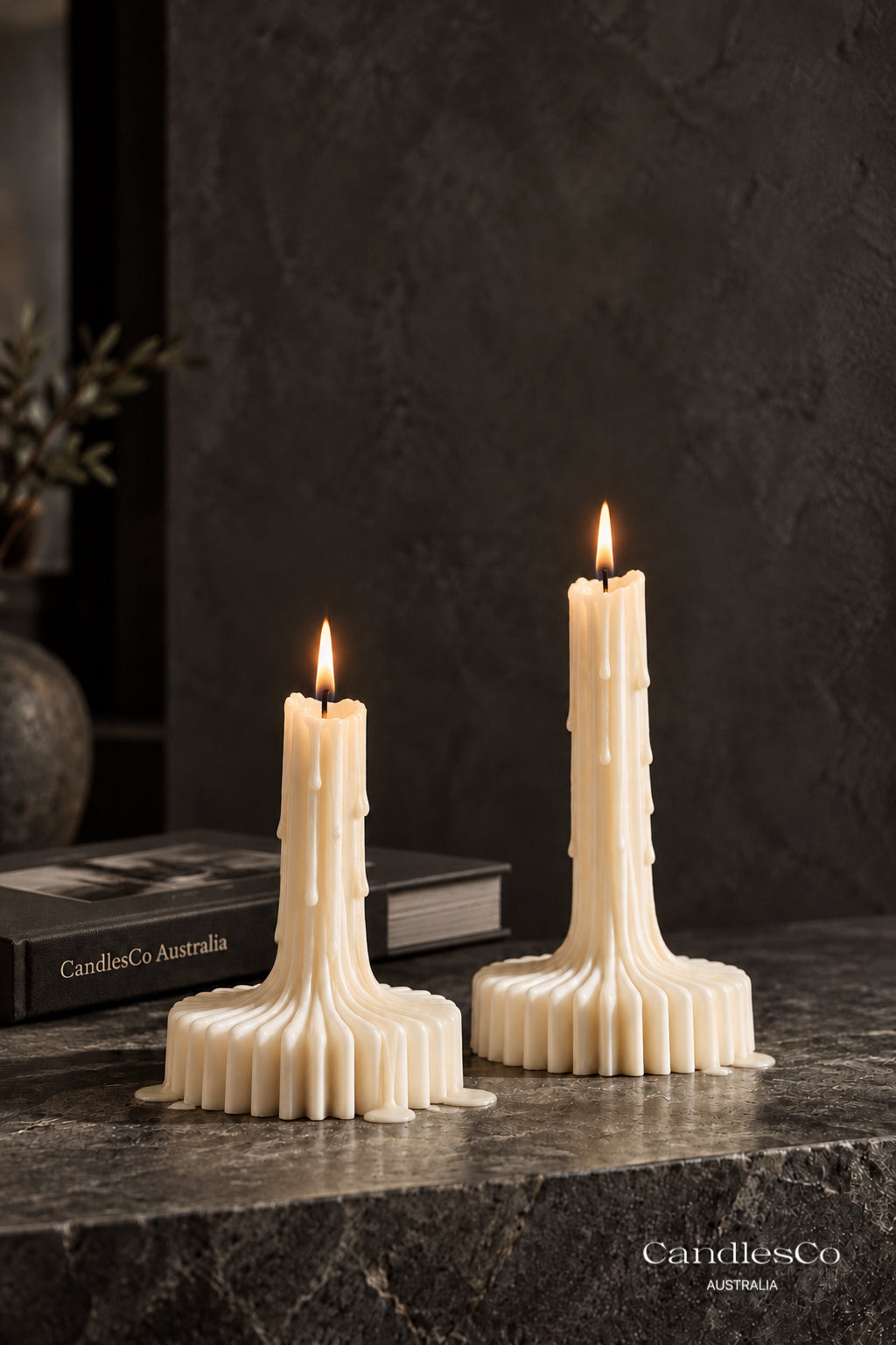 Sculptural Taper Candle – Handmade Fluted Soy Candle with Built-In Base