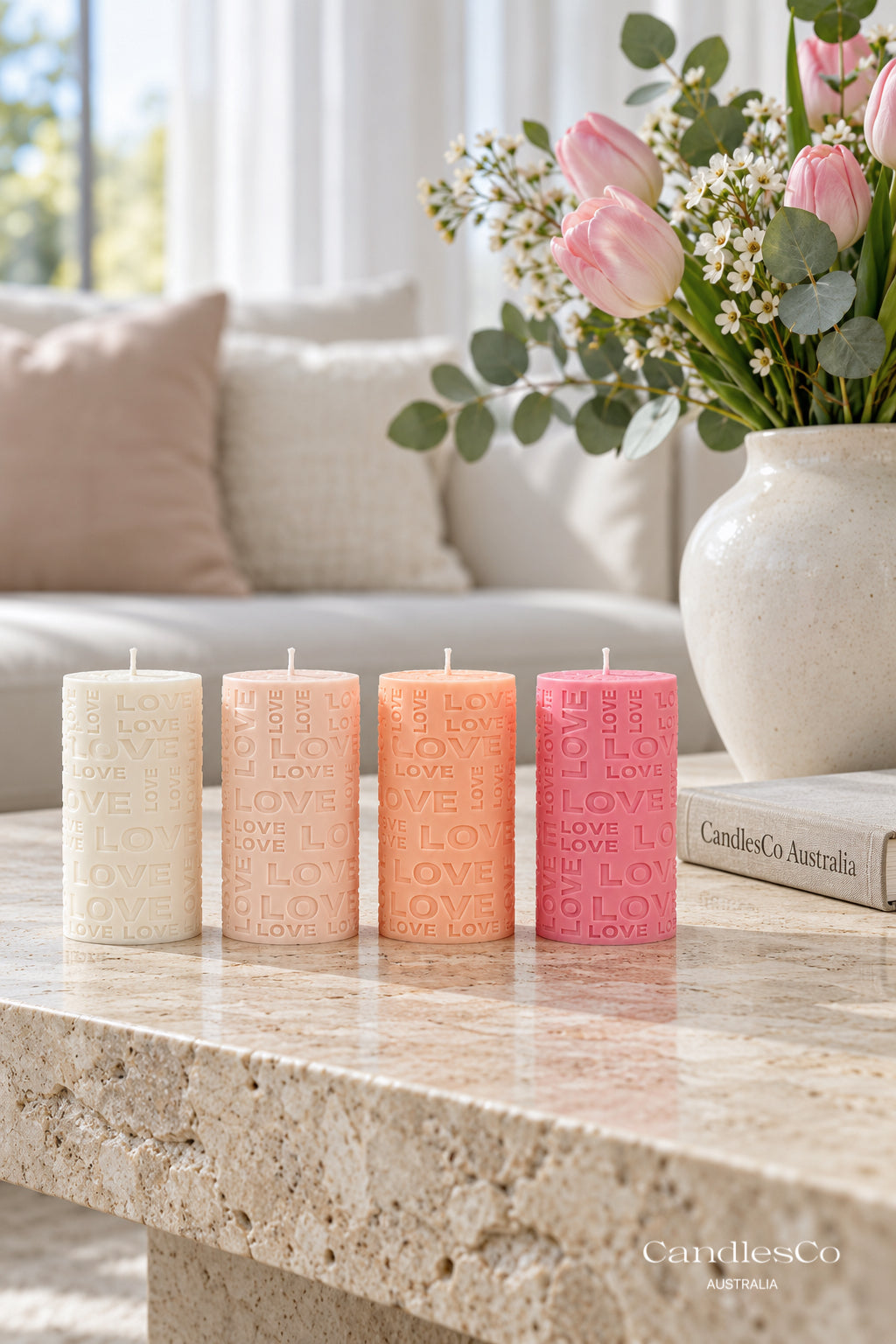 LOVE Pillar Candle – Handmade Embossed Soy Candle