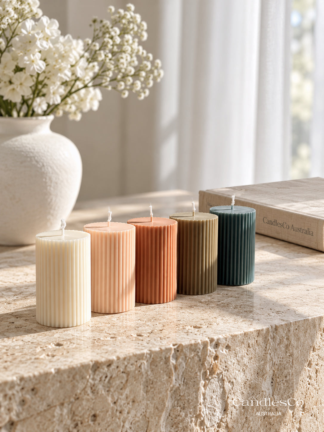 Short Ribbed Pillar Candle – Handmade Fluted Soy Candle