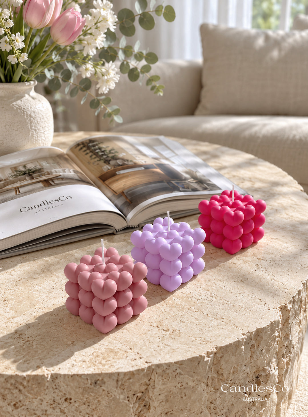 Heart Bubble Cube Candle – Handmade Unscented Soy Wax Candle | Romantic Heart Candle & Wedding Gift