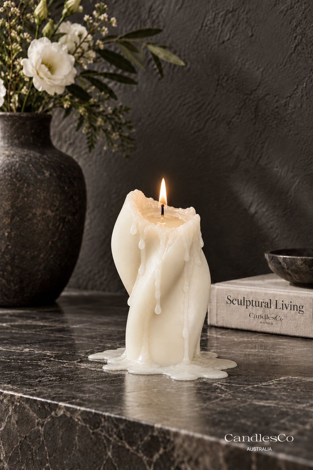 Organic Wave Twist Pillar Candle – Handmade Sculptural Soy Candle