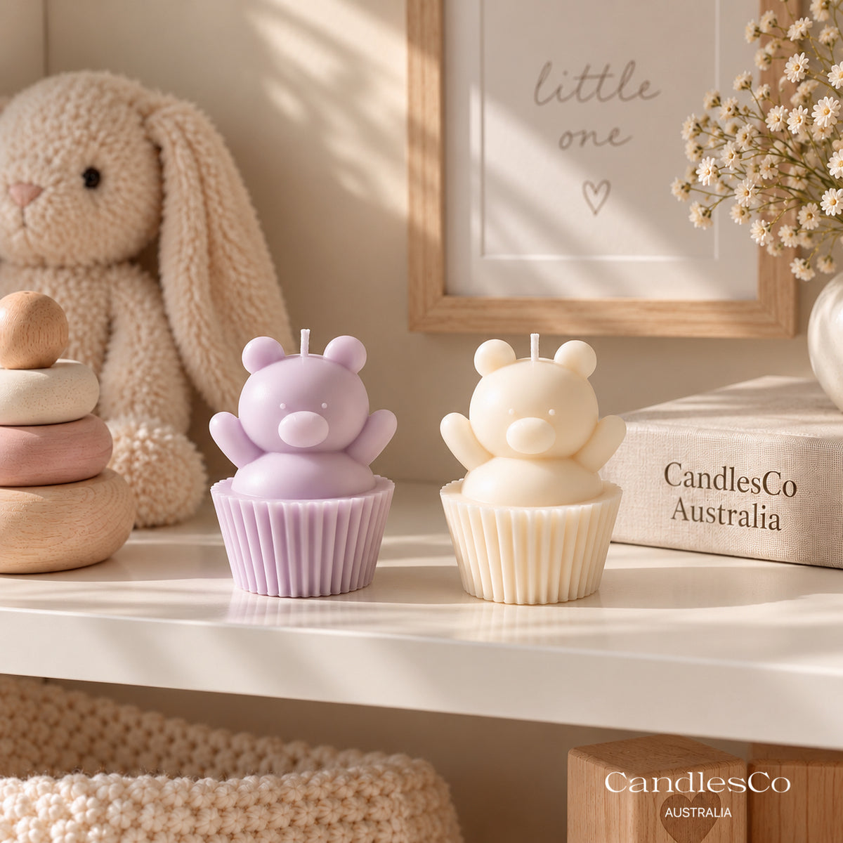 Teddy Bear Cupcake Candle – Handmade Unscented Soy Wax Candle | Cute Baby Shower Favours & Birthday Gift