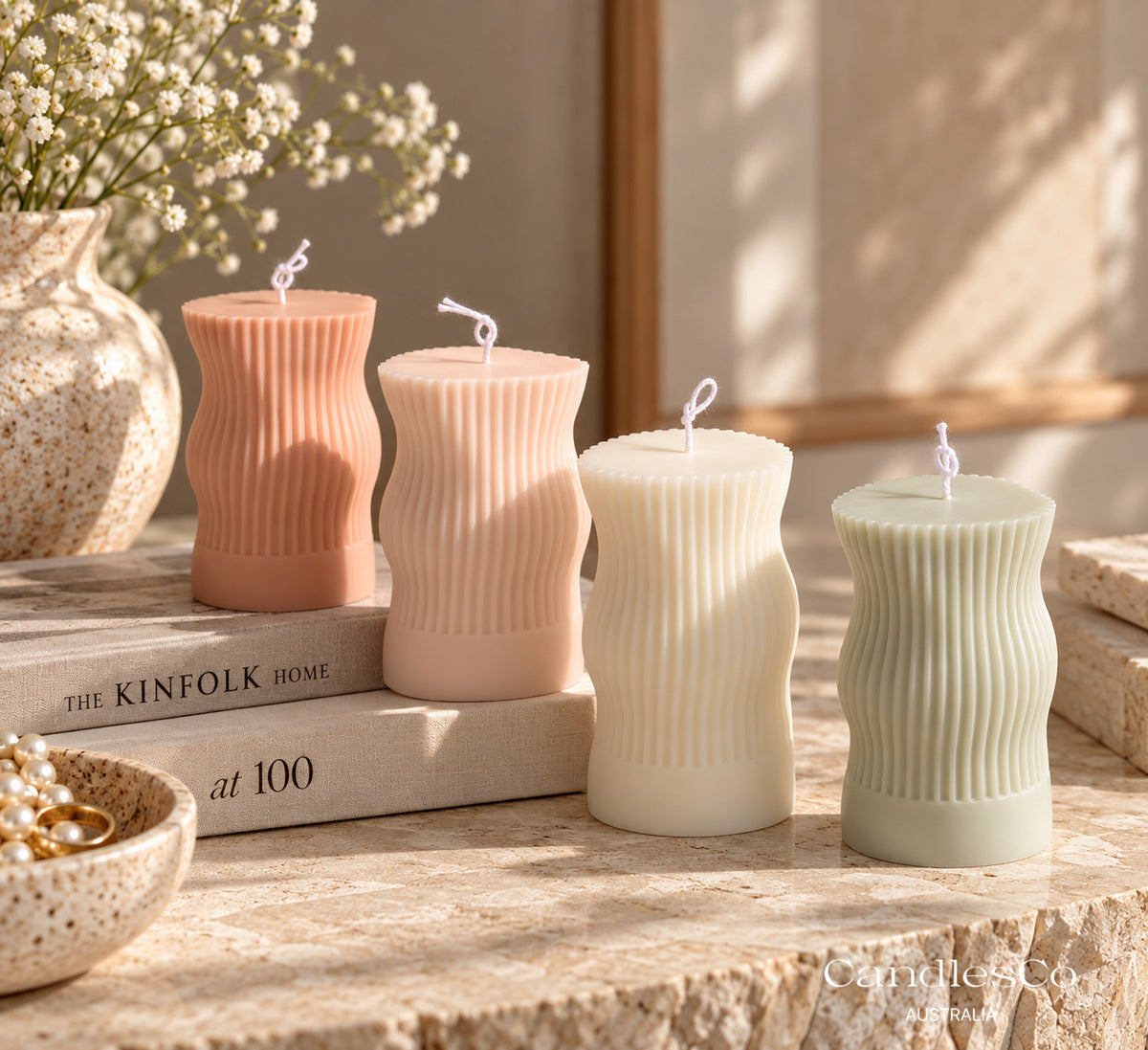 Wave Pillar Candle – Sculptural Ribbed Soy Candle
