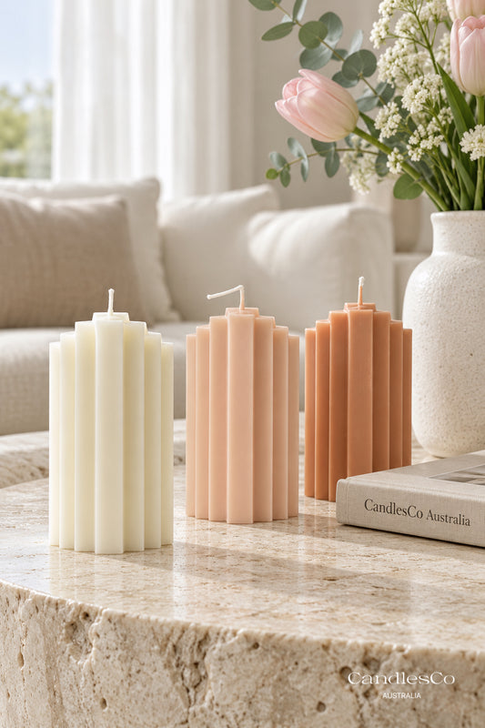 Geometric Starburst Pillar Candle – Handmade Sculptural Soy Candle
