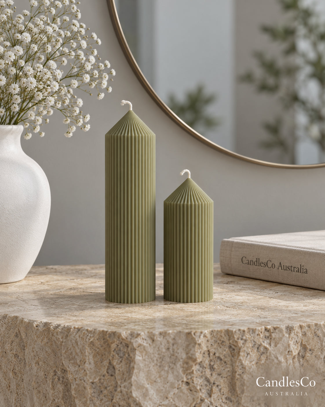Ribbed Peak Pillar Candle – Handmade Unscented Soy Wax Candle