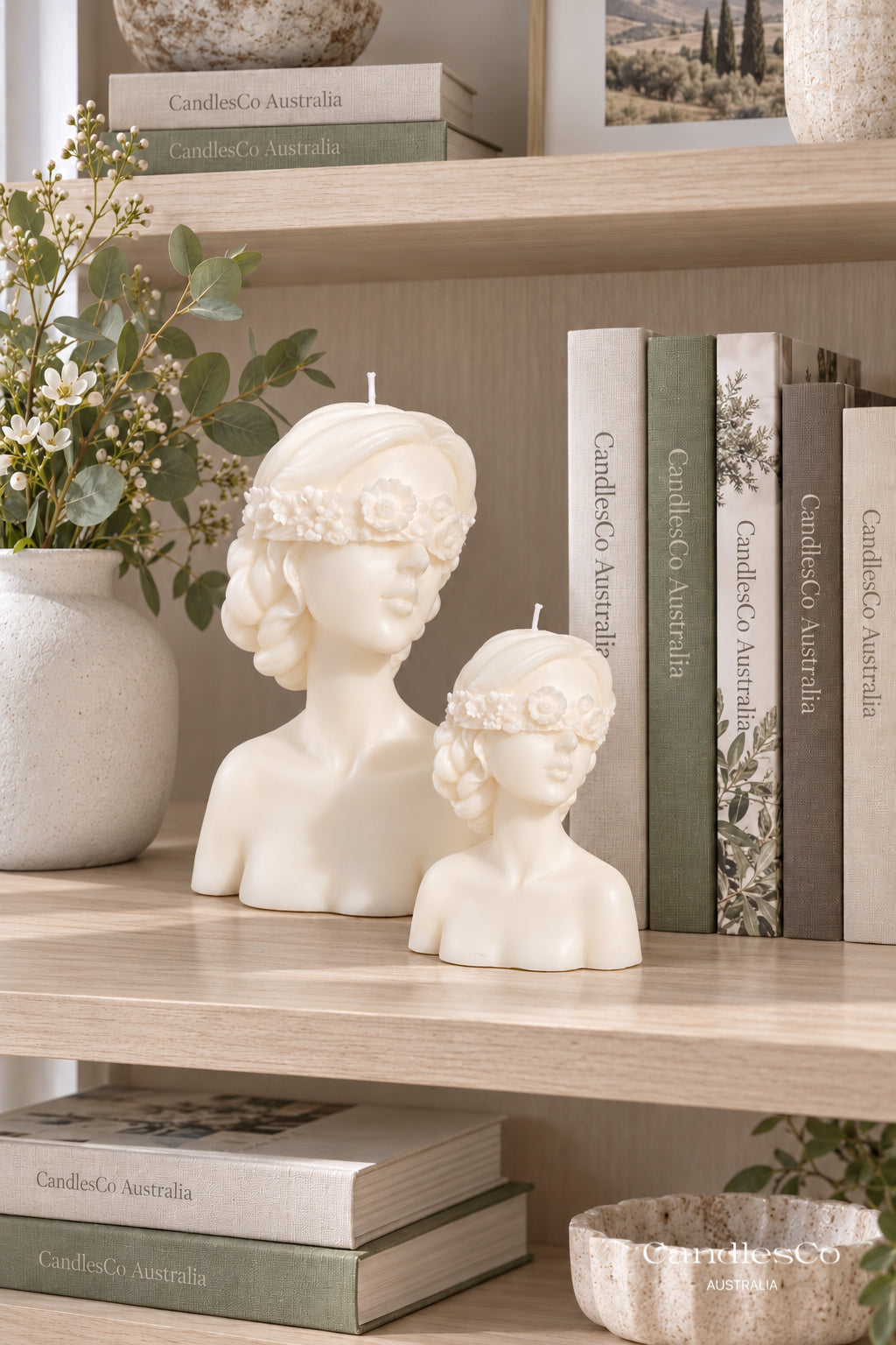 Floral Goddess Bust Candle – Handmade Female Sculpture Soy Candle